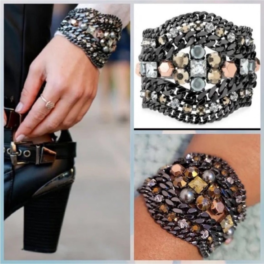 Stella & Dot Kahlo bracelet Mixed metal Hermatite & rose gold statement bracelet